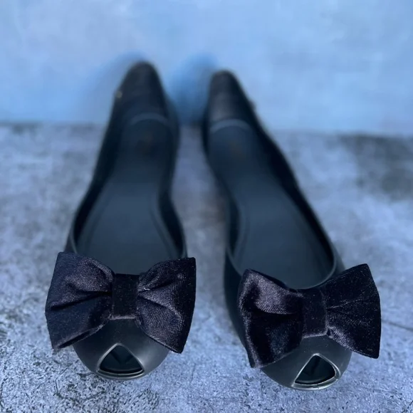 Melissa Black Flats with Bow - Picture 2 of 10